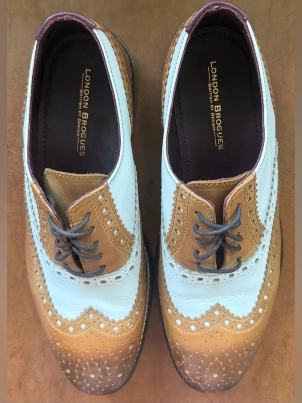 London Brogues Gatsby Tan White Wingtip Oxford Shoes Mens 8 EU 42